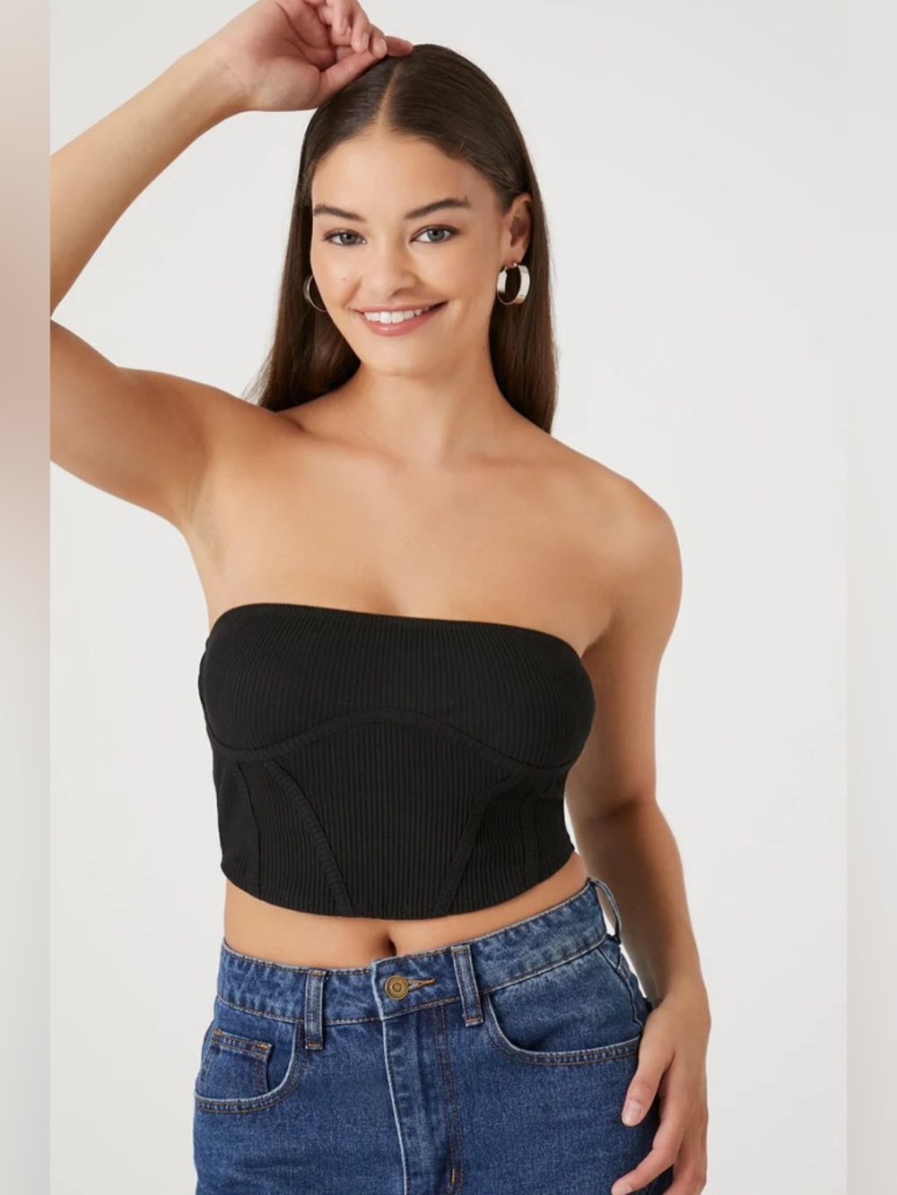 Black Ribbed Knit Corset Top